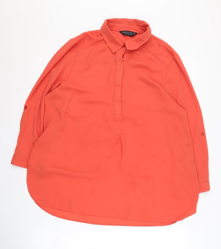 Dorothy Perkins Women's Orange Button-Up Shirt Size 16