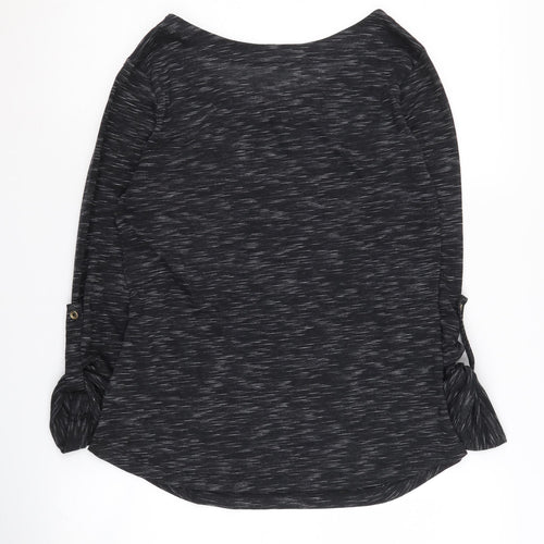 Active USA Women's Black 3/4 Sleeve Top, L, Zip Accent