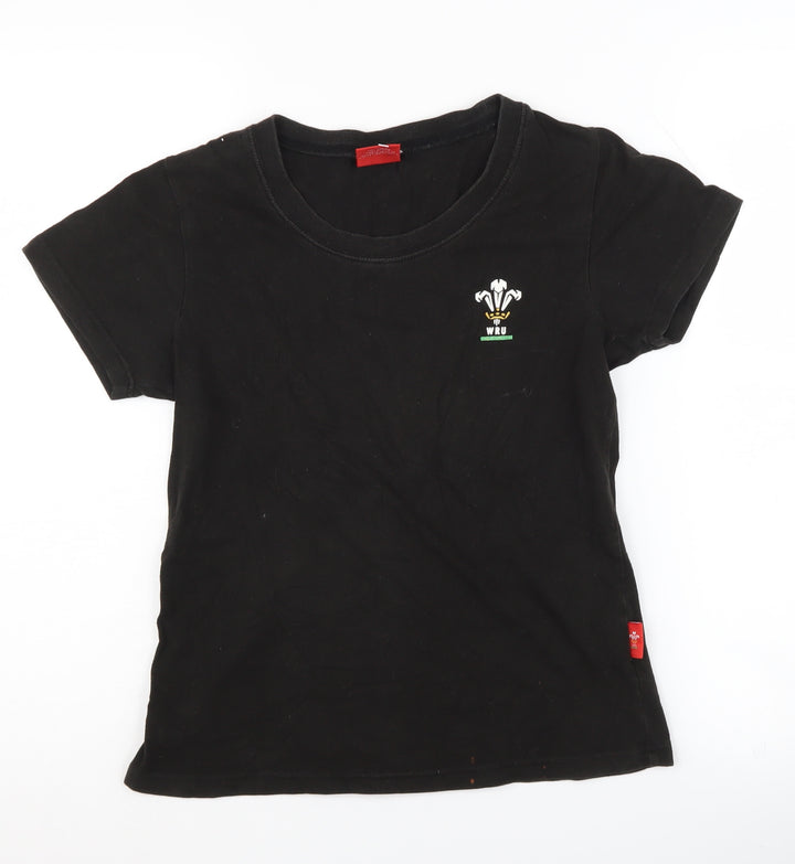 WRU Boys Black T-Shirt, Size 10, Short Sleeve