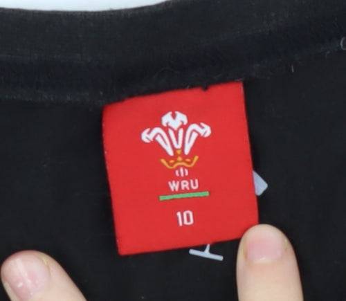 WRU Boys Black T-Shirt, Size 10, Short Sleeve