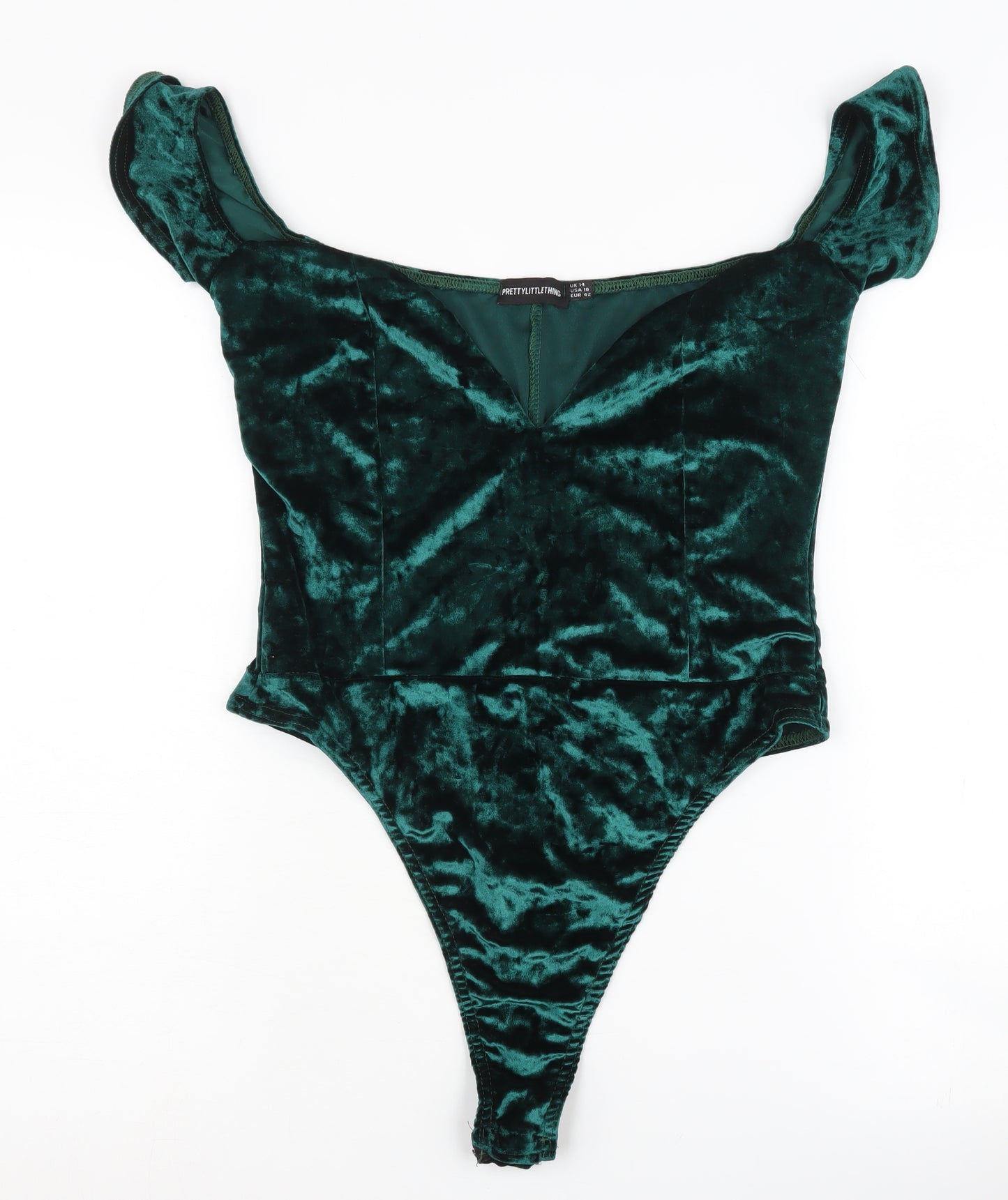 Pretty Little Thing Green Velvet Bodysuit, Size 14