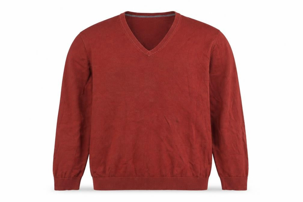 Front view of Lands' End Men's XL Red Cotton V-Neck Jumper