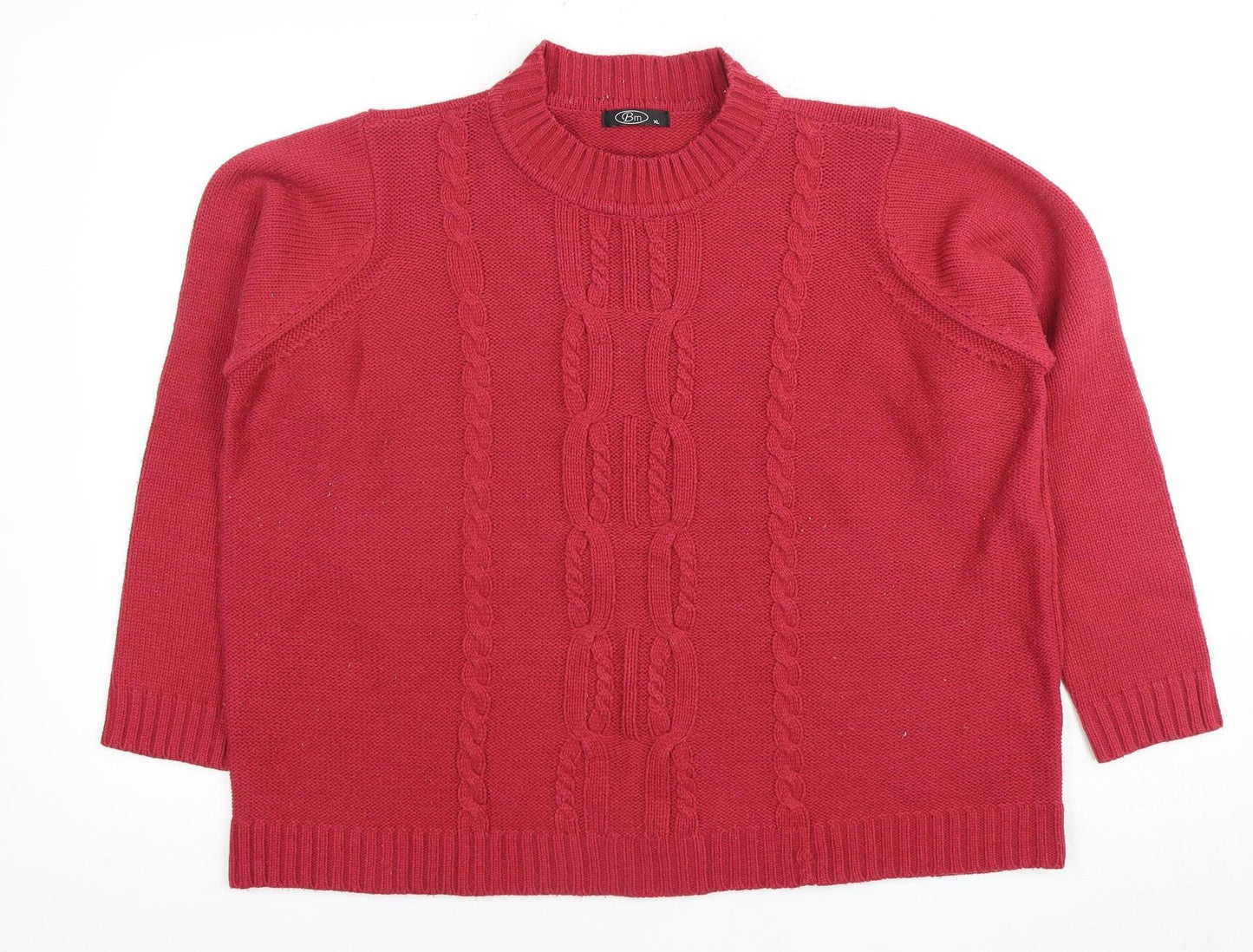 BM Women's Red XL Cable-Knit Pullover Jumper