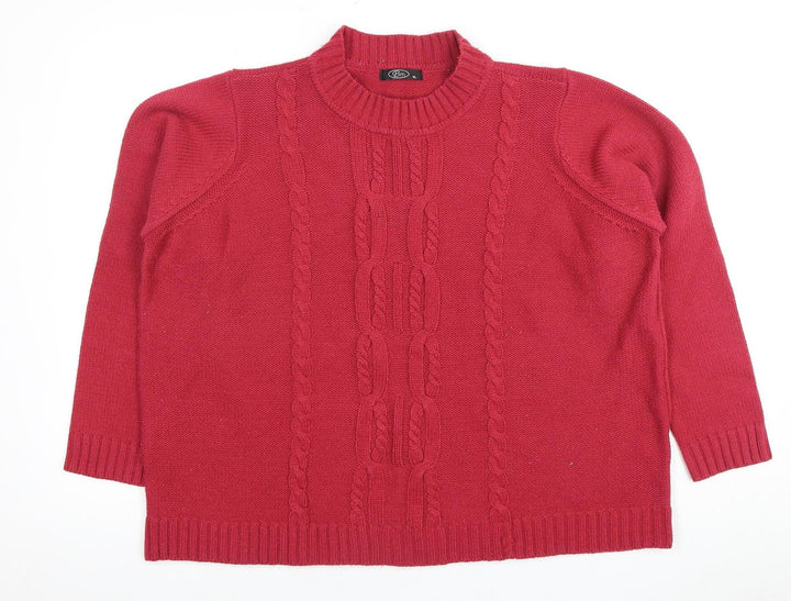 BM Women's Red XL Cable-Knit Pullover Jumper