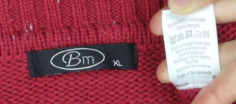 BM Women's Red XL Cable-Knit Pullover Jumper