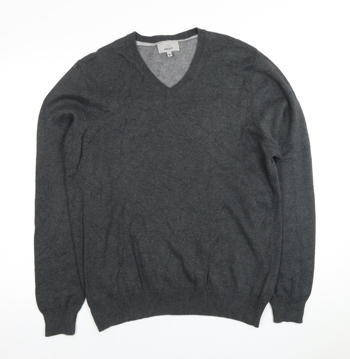 Marks and Spencer Men's Grey V-Neck Pullover Jumper M