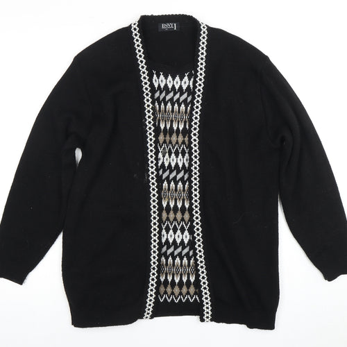 Envy Women's Black Cardigan M/L Argyle Pattern