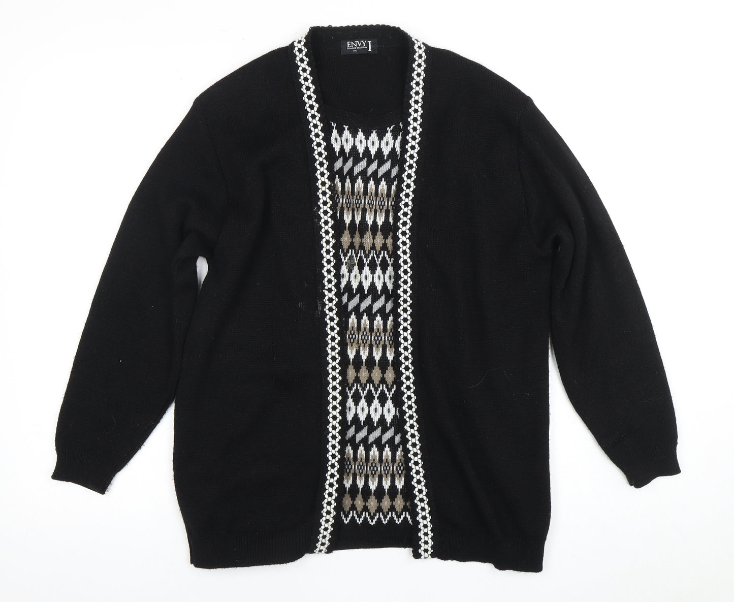 Envy Women's Black Cardigan M/L Argyle Pattern