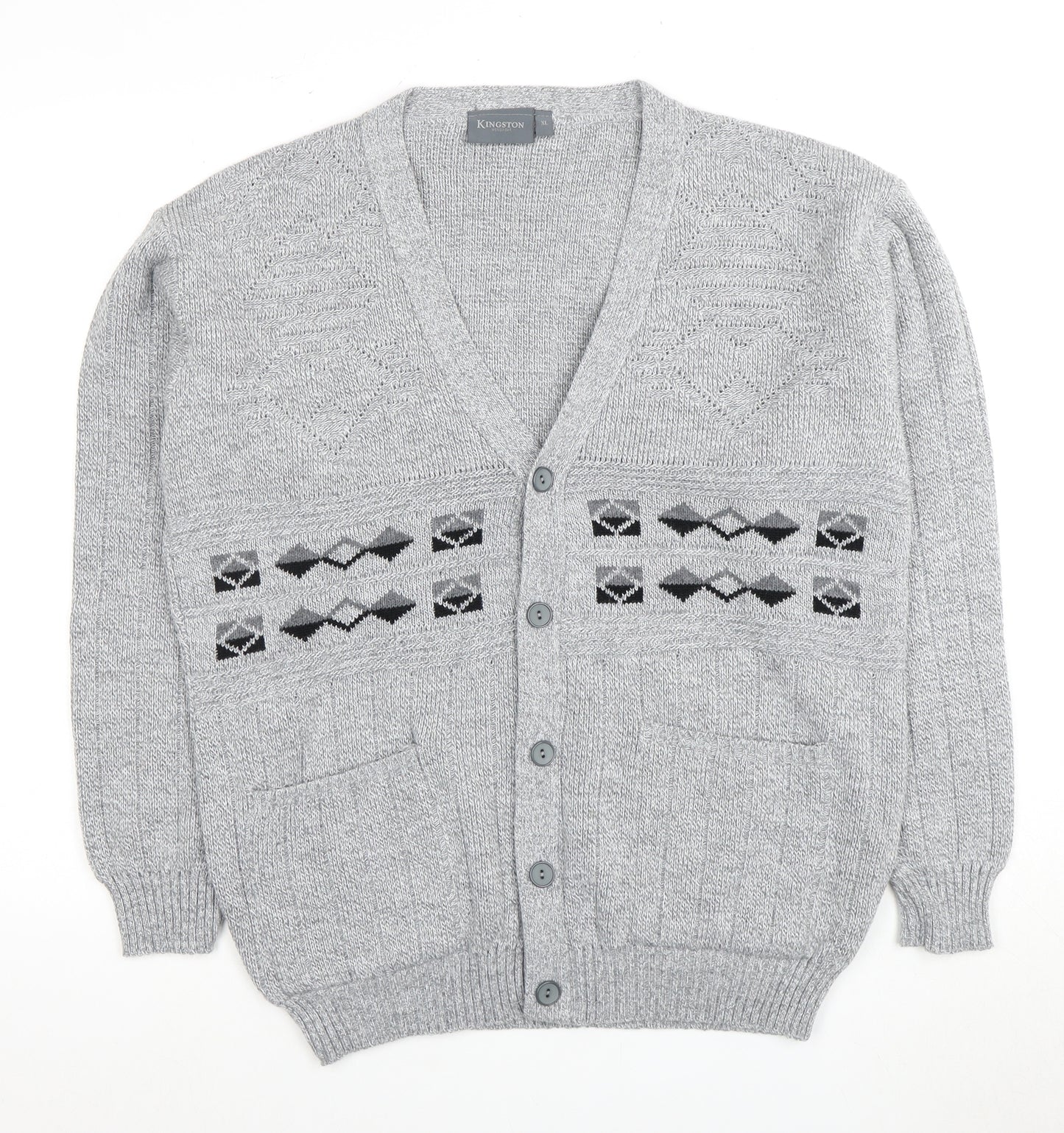 Kingston Men's Grey XL Cardigan with Geometric Pattern