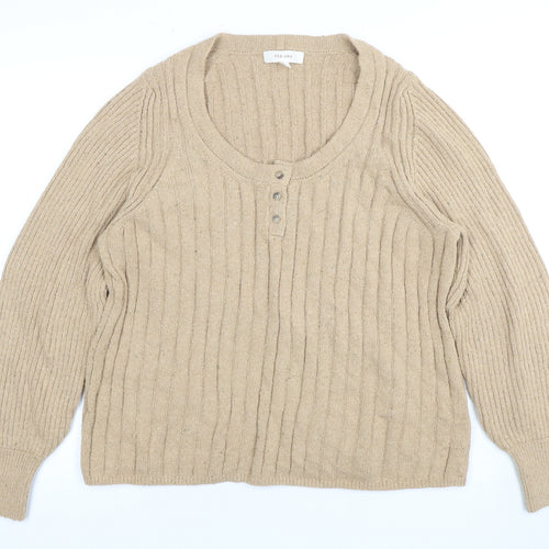 Marks and Spencer Women’s Beige Henley Jumper - Size L