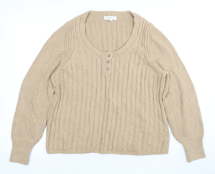 Marks and Spencer Women’s Beige Henley Jumper - Size L