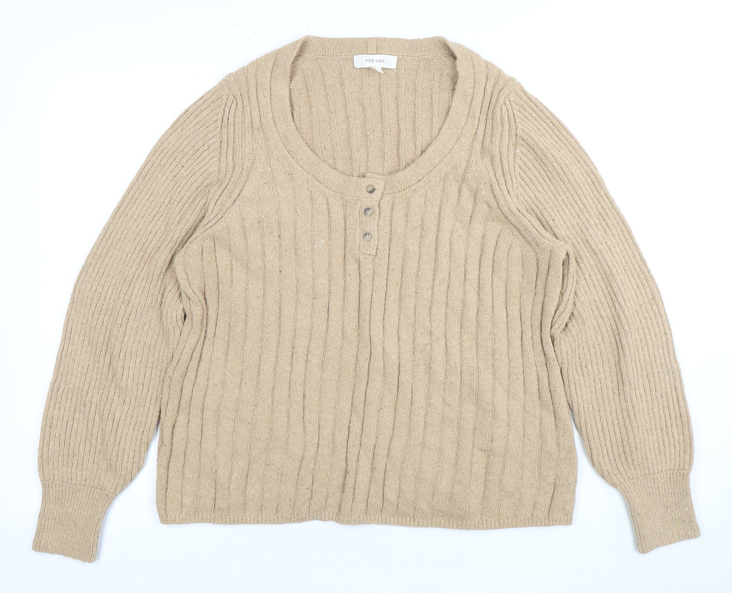 Marks and Spencer Women’s Beige Henley Jumper - Size L