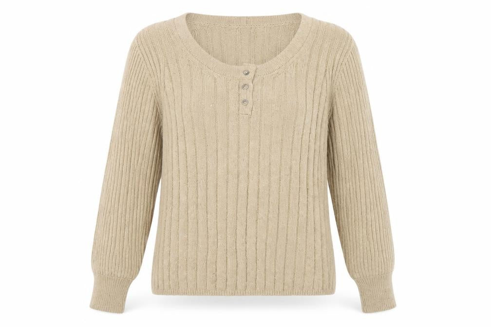 Marks and Spencer Women’s Beige Henley Jumper - Size L