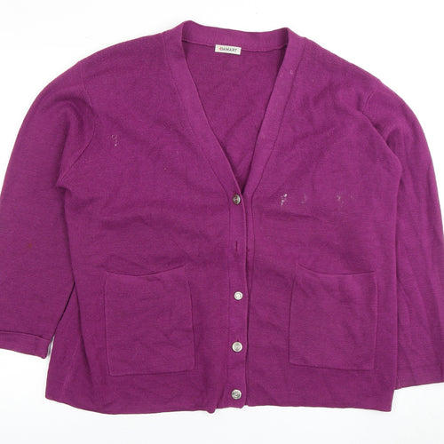Damart Women's Purple Cardigan XL 3/4 Sleeve Pockets