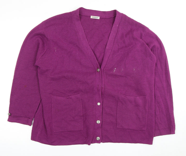 Damart Women's Purple Cardigan XL 3/4 Sleeve Pockets