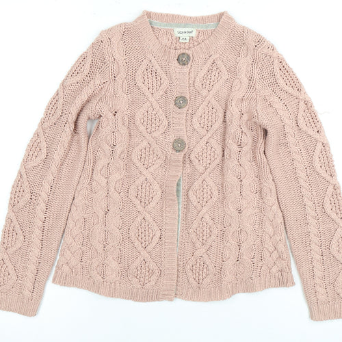 Lily & Dan Girls Pink Cable Knit Cardigan 7-8 Years Button Accent