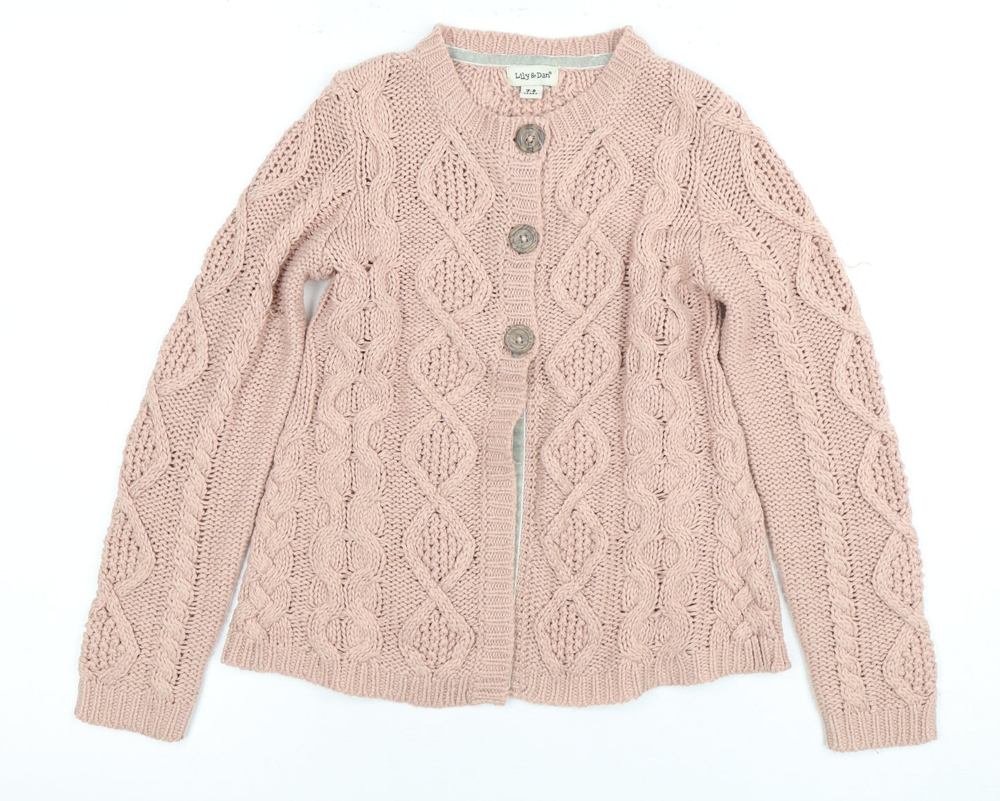 Lily & Dan Girls Pink Cable Knit Cardigan 7-8 Years Button Accent