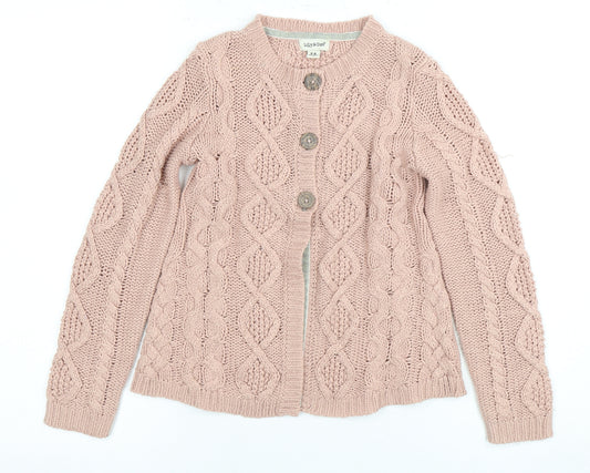 Lily & Dan Girls Pink Cable Knit Cardigan 7-8 Years Button Accent