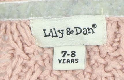 Lily & Dan Girls Pink Cable Knit Cardigan 7-8 Years Button Accent