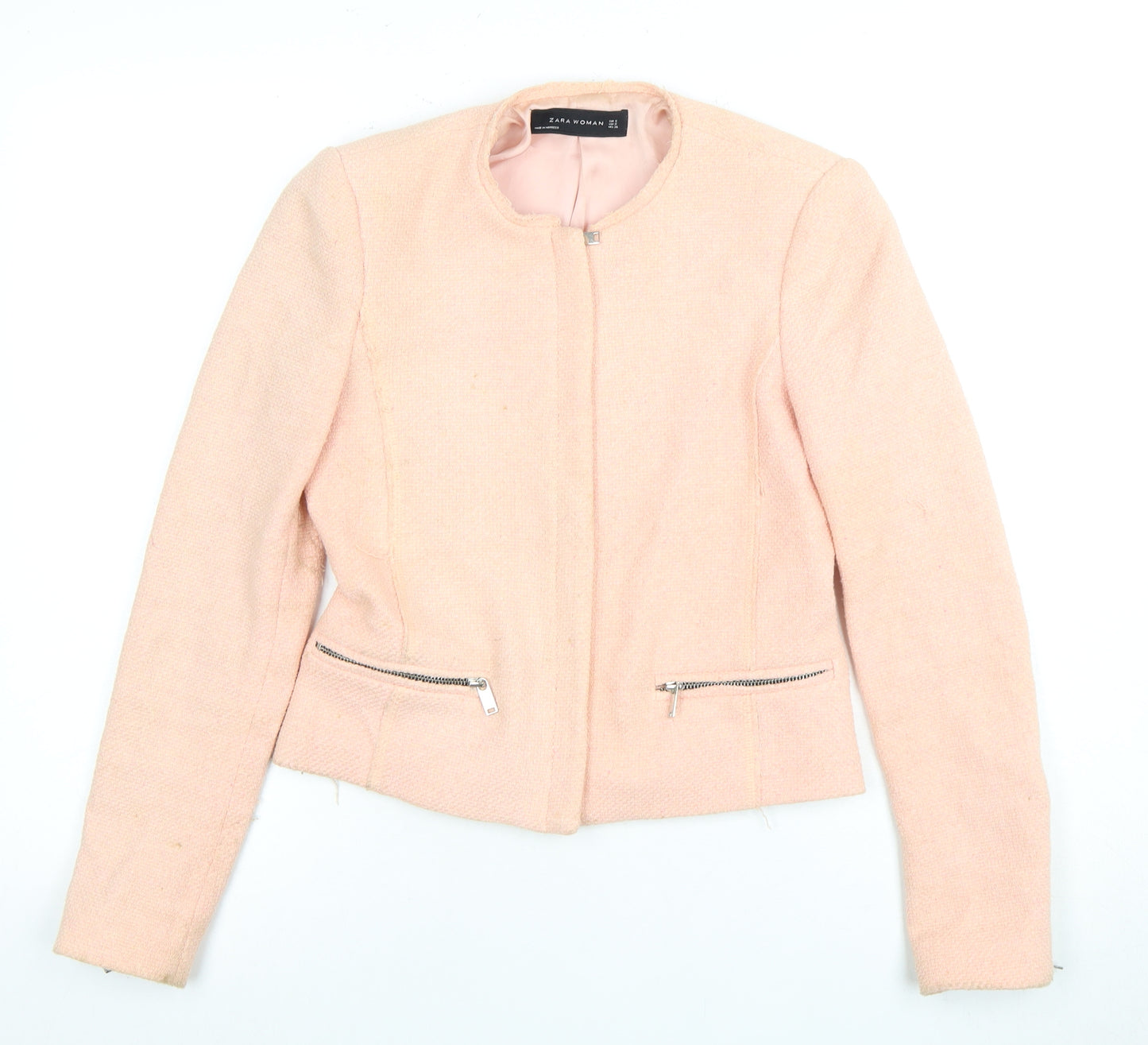 Zara Women's Pink Tweed Slim Jacket, Size S