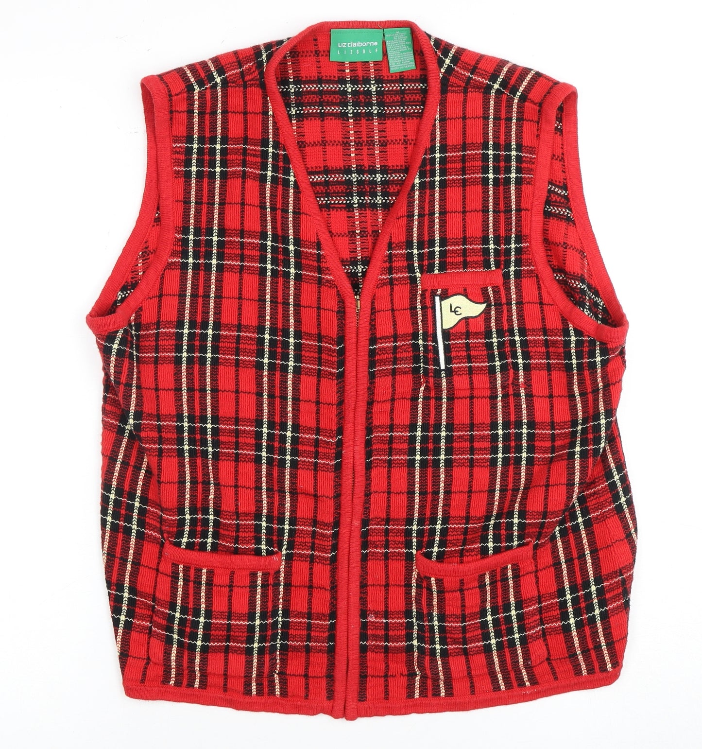 Liz Claiborne Red Plaid Men's Vest, Size M, Casual Golf