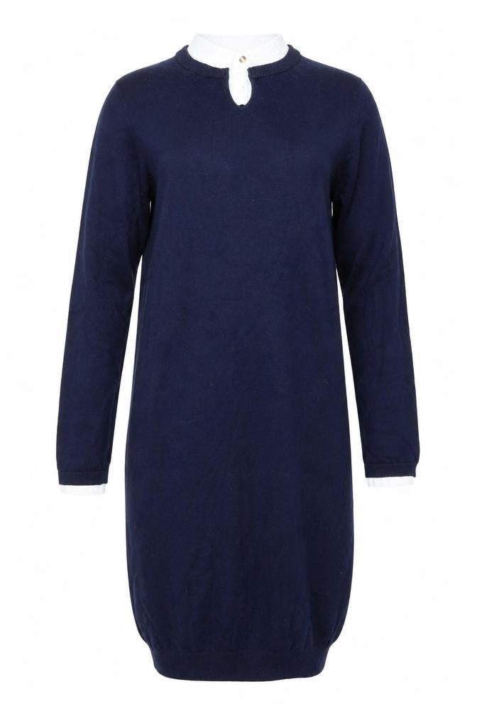 Front view of Seraphine Women's Blue S Jumper Dress, Collared Knit