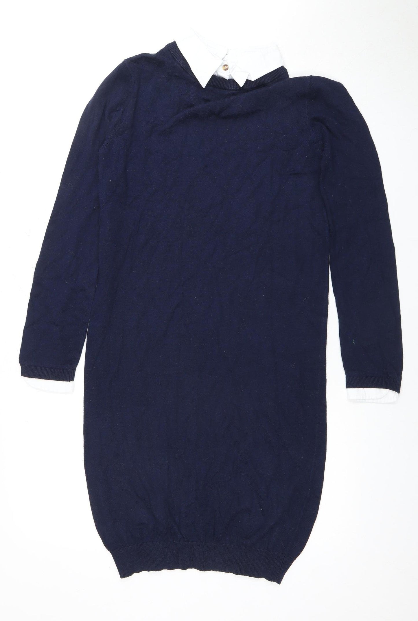 Seraphine Women's Blue S Jumper Dress, Collared Knit