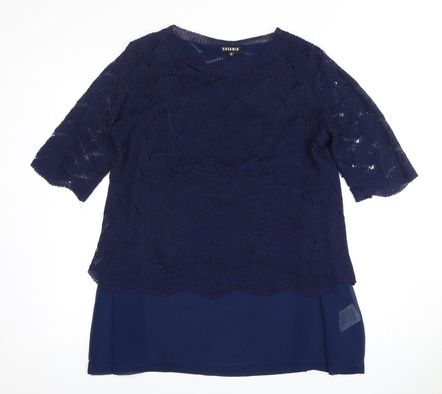 CASAMIA Women's Blue Tunic, M, Round Neck, Short Sleeve