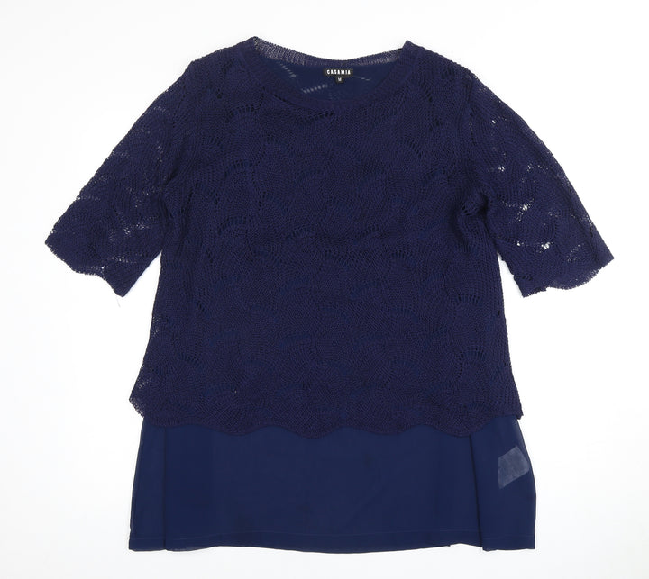 CASAMIA Women's Blue Tunic, M, Round Neck, Short Sleeve