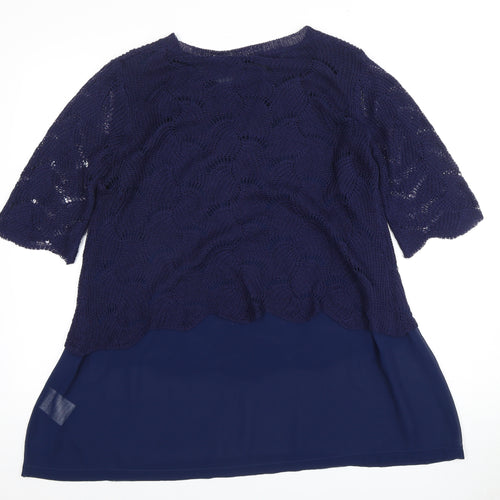 CASAMIA Women's Blue Tunic, M, Round Neck, Short Sleeve