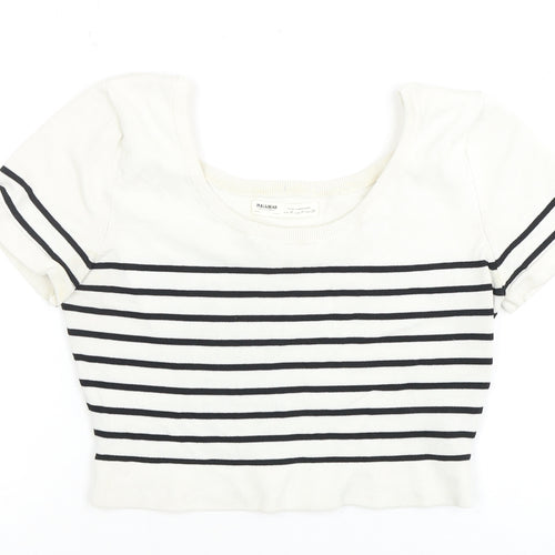 Pull&Bear Women's Cropped Striped T-Shirt, Size M