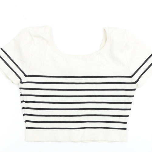 Pull&Bear Women's Cropped Striped T-Shirt, Size M