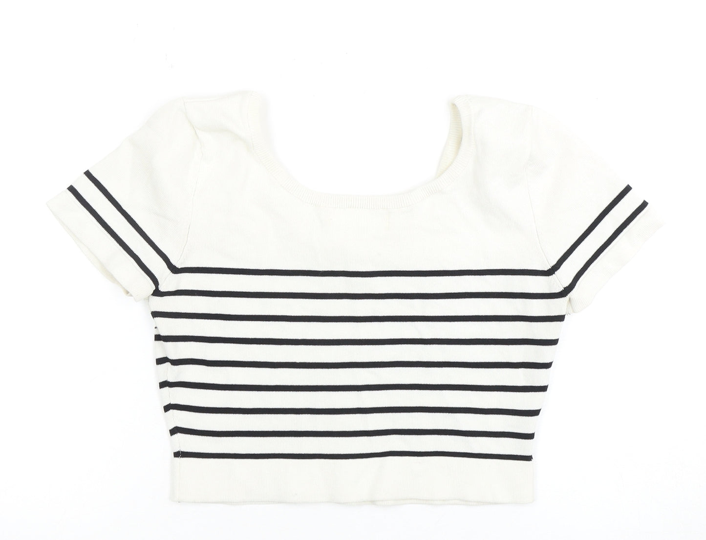 Pull&Bear Women's Cropped Striped T-Shirt, Size M