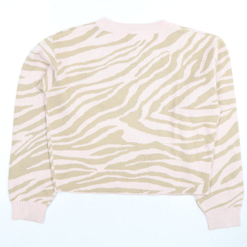 H&M Girls Pink Beige Animal Print Pullover Jumper 12-13 Years