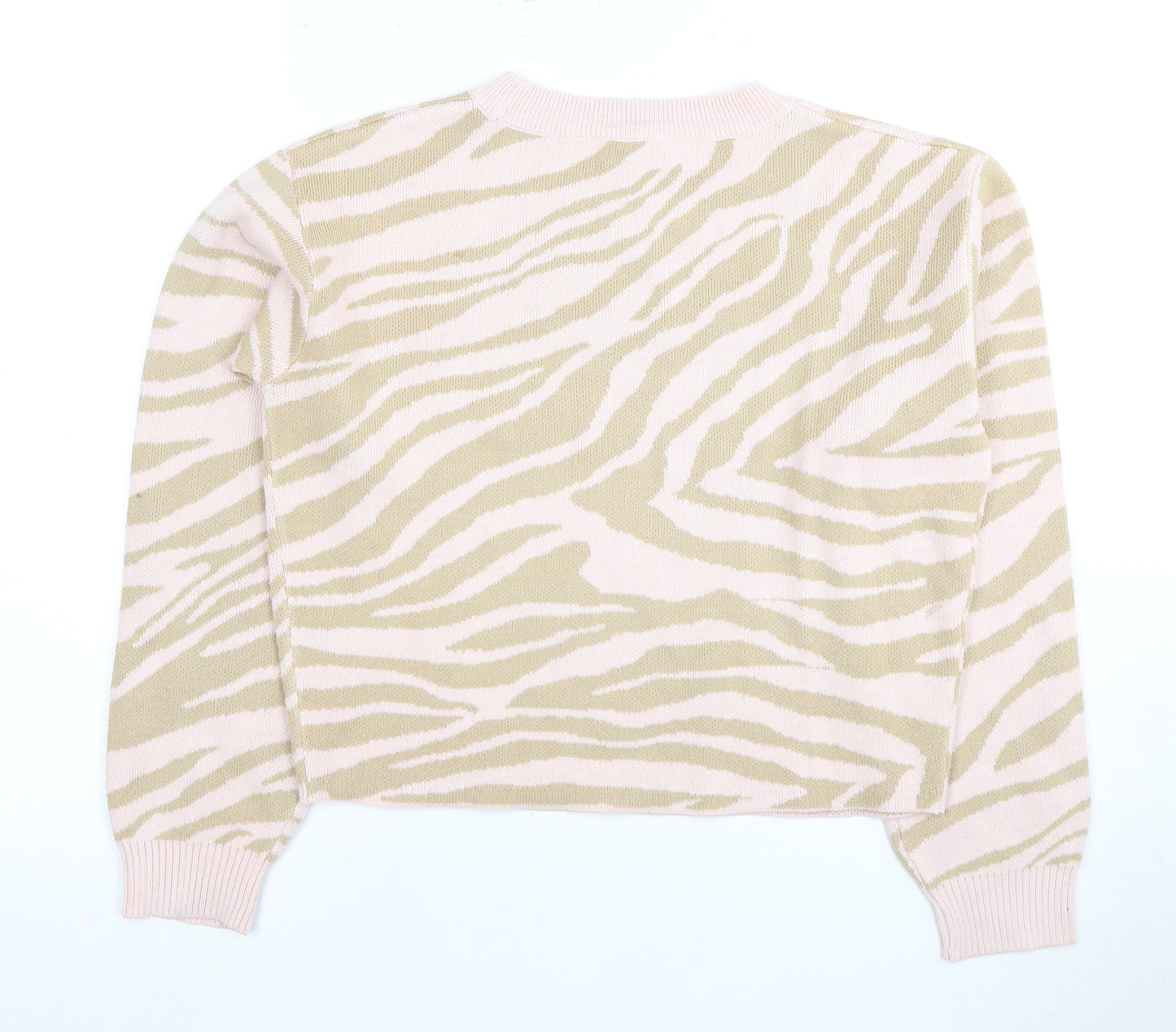 H&M Girls Pink Beige Animal Print Pullover Jumper 12-13 Years