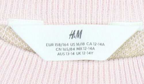 H&M Girls Pink Beige Animal Print Pullover Jumper 12-13 Years