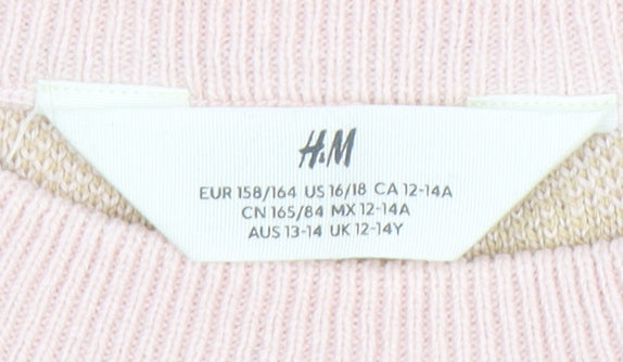 H&M Girls Pink Beige Animal Print Pullover Jumper 12-13 Years