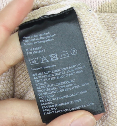 H&M Girls Pink Beige Animal Print Pullover Jumper 12-13 Years