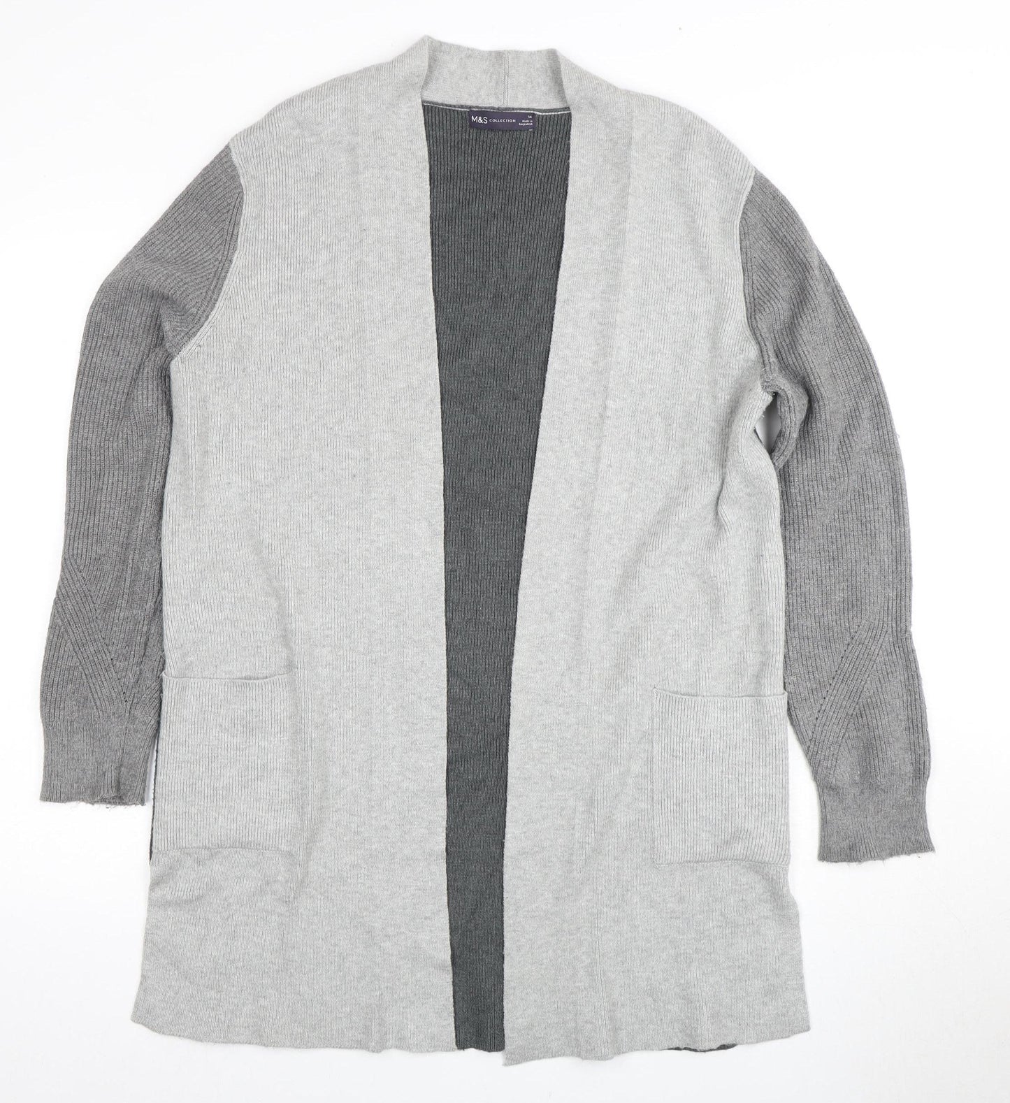 Marks and Spencer Women's Grey Open Front Cardigan, Size 14, Open Style