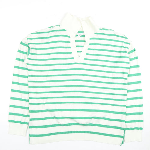 M&Co Women's White Striped V-Neck Top Size 12