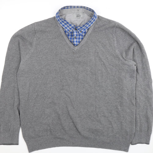 Marks and Spencer Men's Grey V-Neck Pullover, Large