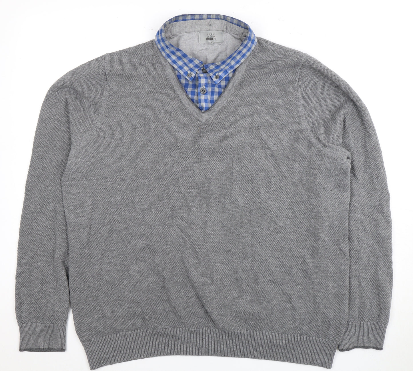 Marks and Spencer Men's Grey V-Neck Pullover, Large