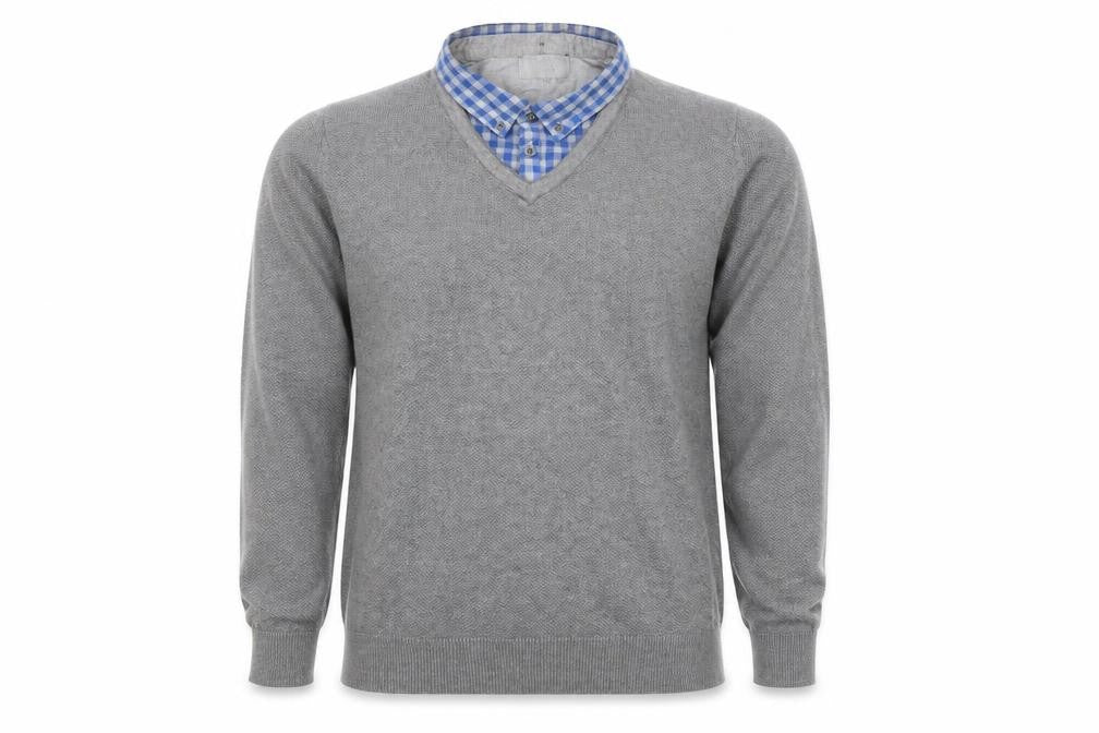Front view of Marks & Spencer Men's Grey V-Neck Pullover, Large