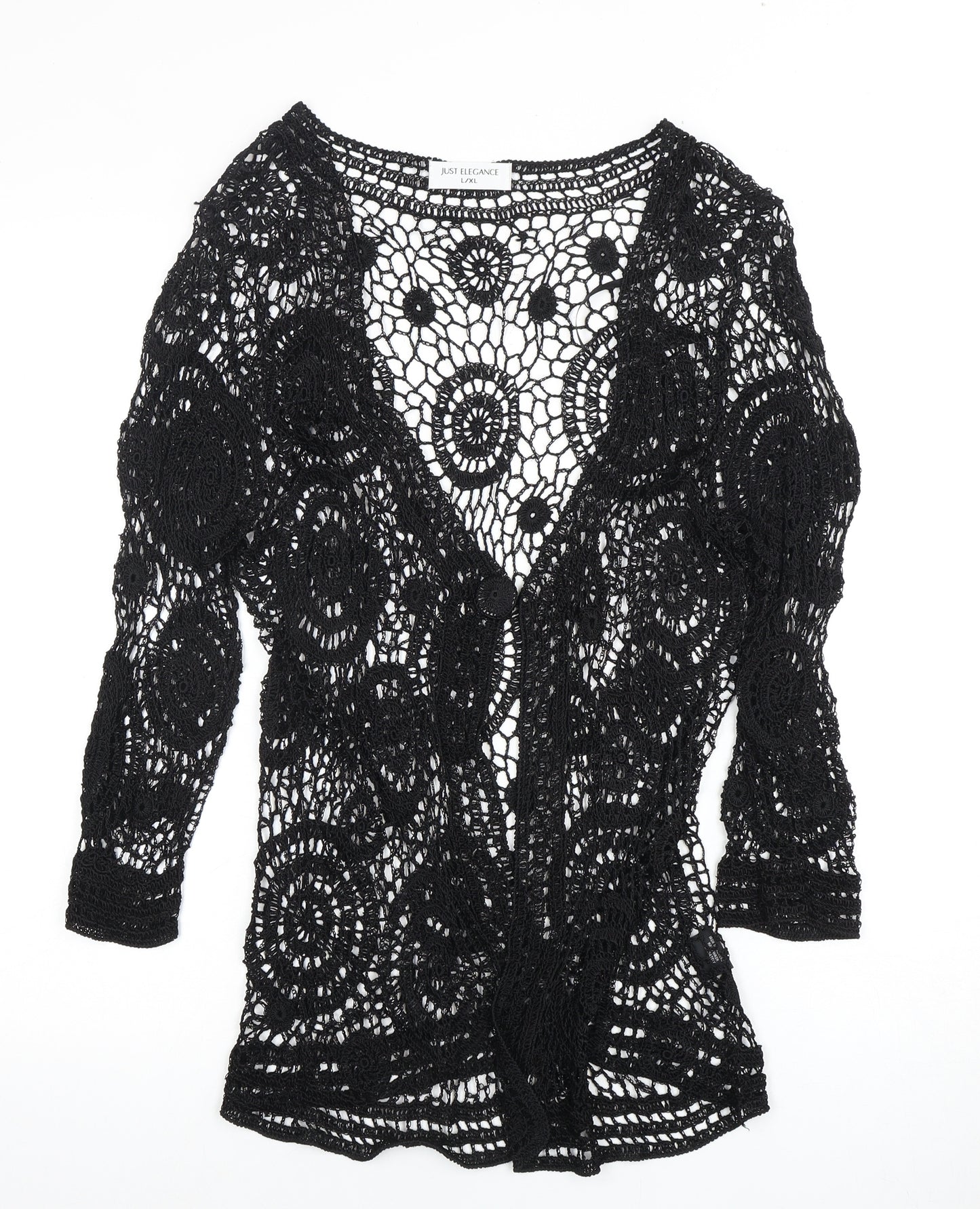 Just Elegance Women's Black L/XL Crochet Cardigan
