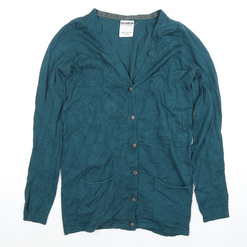 Pull&Bear Women's Green V-Neck Cardigan Size S
