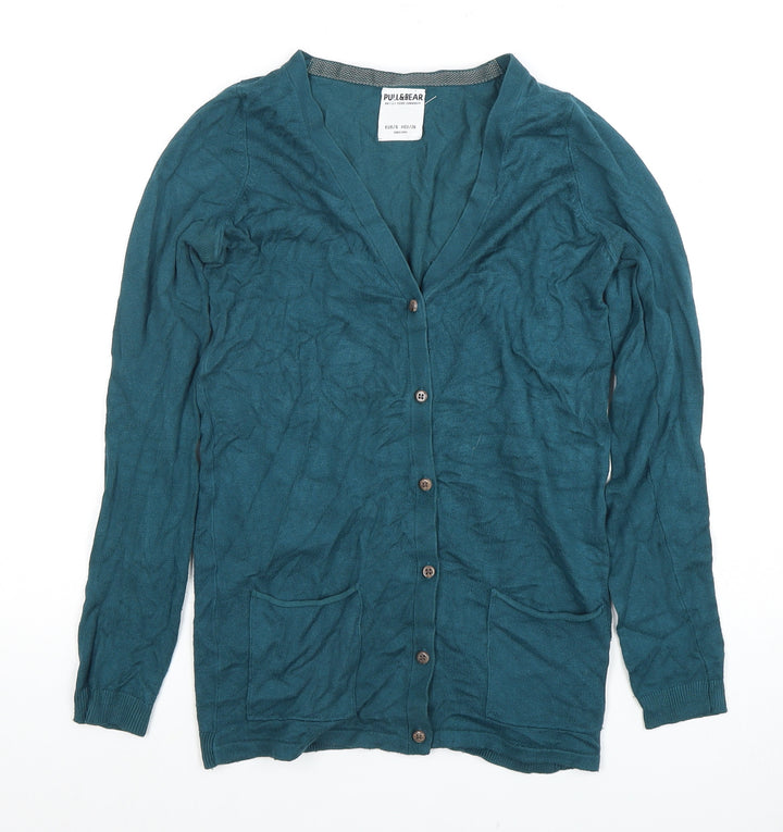 Pull&Bear Women's Green V-Neck Cardigan Size S