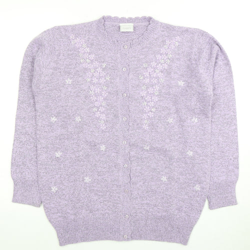 Classics Women's Purple Cardigan, Size 12/14, Embroidered Knit