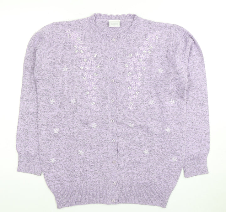 Classics Women's Purple Cardigan, Size 12/14, Embroidered Knit