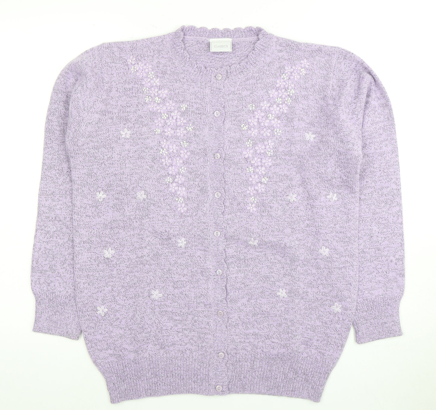 Classics Women's Purple Cardigan, Size 12/14, Embroidered Knit