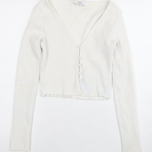 Bershka Women's White Cardigan, Size 2, V-Neck